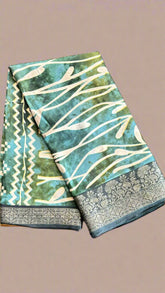 Dark Green Abstract Dola Silk Saree